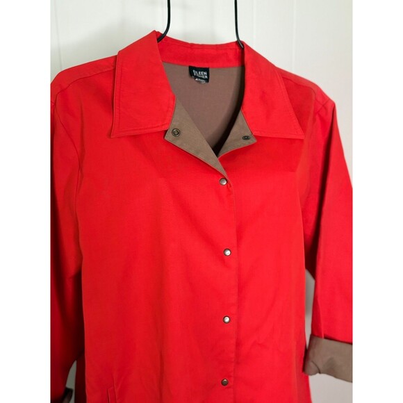 Eileen Fisher Women's Red Beige Trench Coat Medium Snap Rain Jacket - Picture 3 of 10